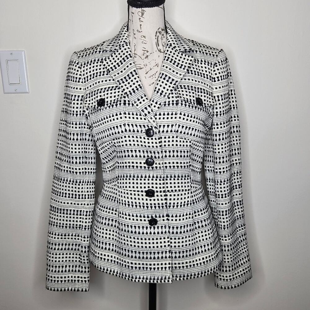 BANANA REPUBLIC Heritage Black and White Fully Lined Fitted Blazer Size 4